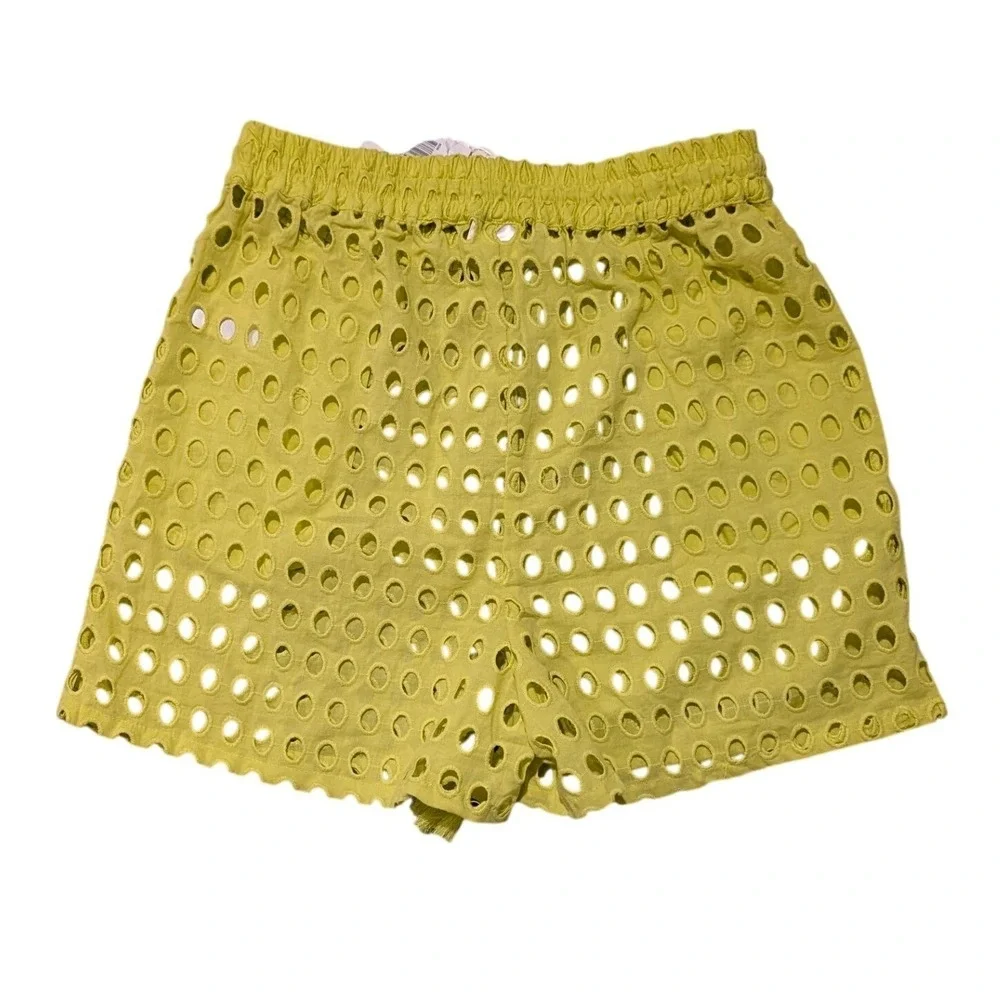 Dotti Women Citrine Yellow Eyelet Cotton‎ Beach Cover Up Shorts NWT Small